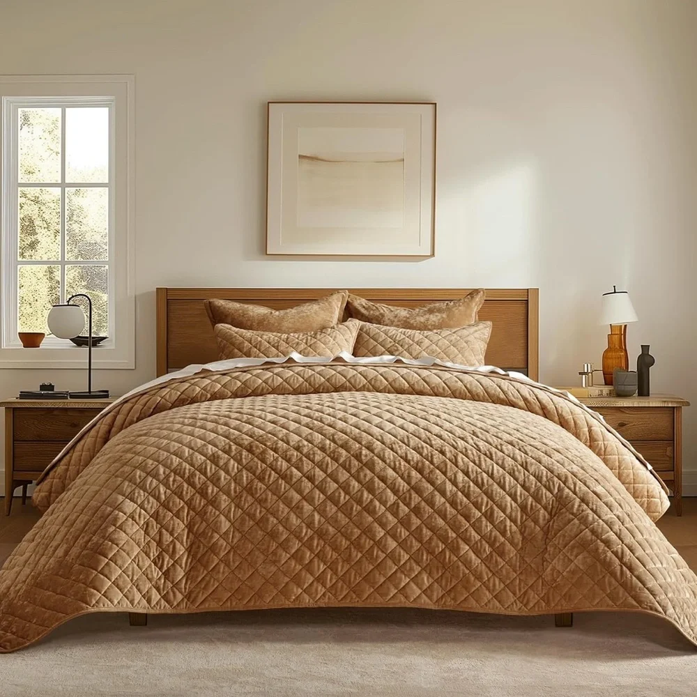 Pottery Barn Style Luxurious Gold Quilted Bedding Set - NEW OPEN BOX